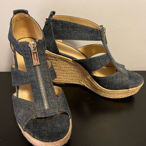 Michael Kors dark blue denim platform sandals